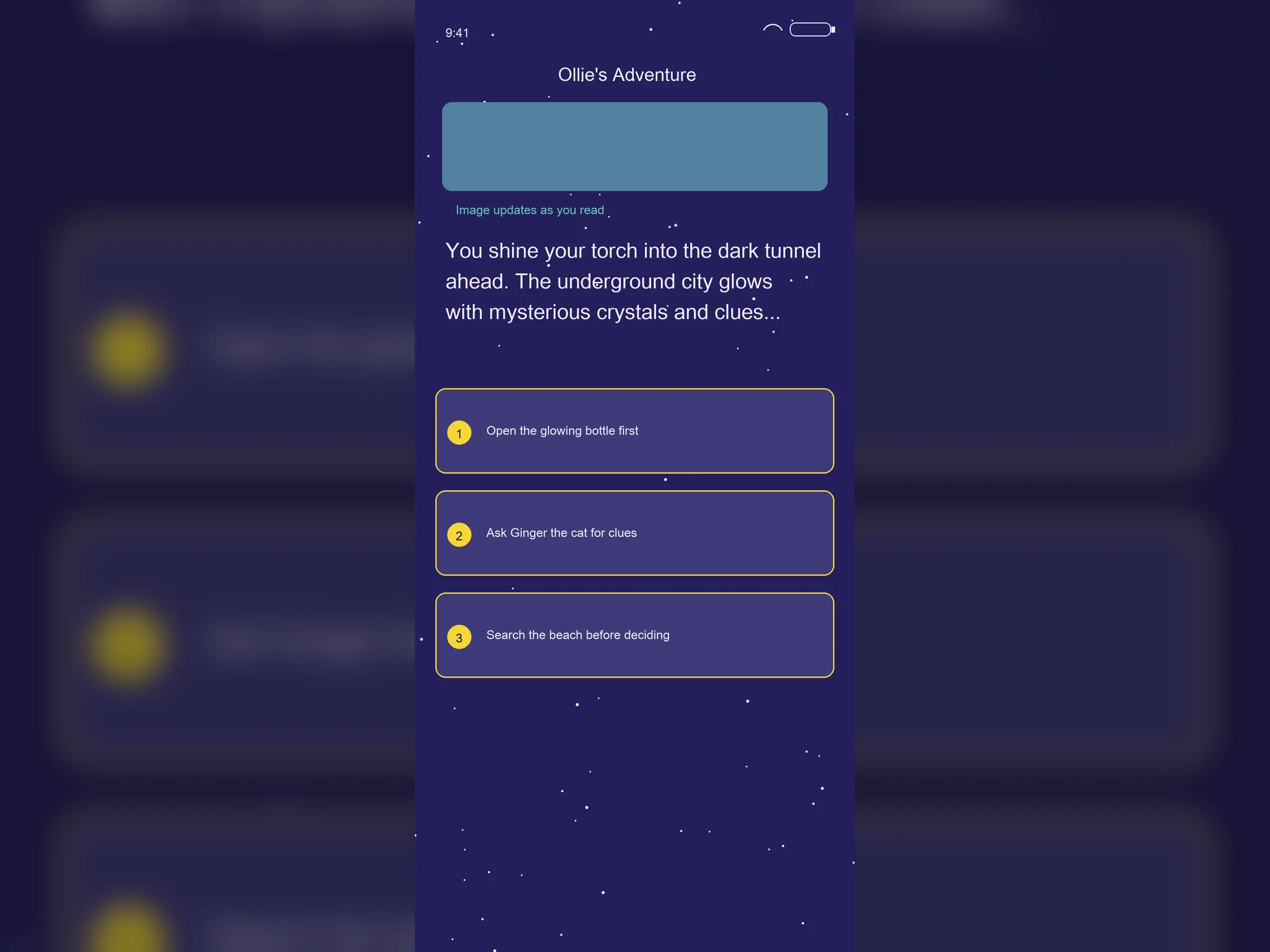 StoryWell iPad reading screen showing a live AI-generated illustration on the left page and personalised story text on the right